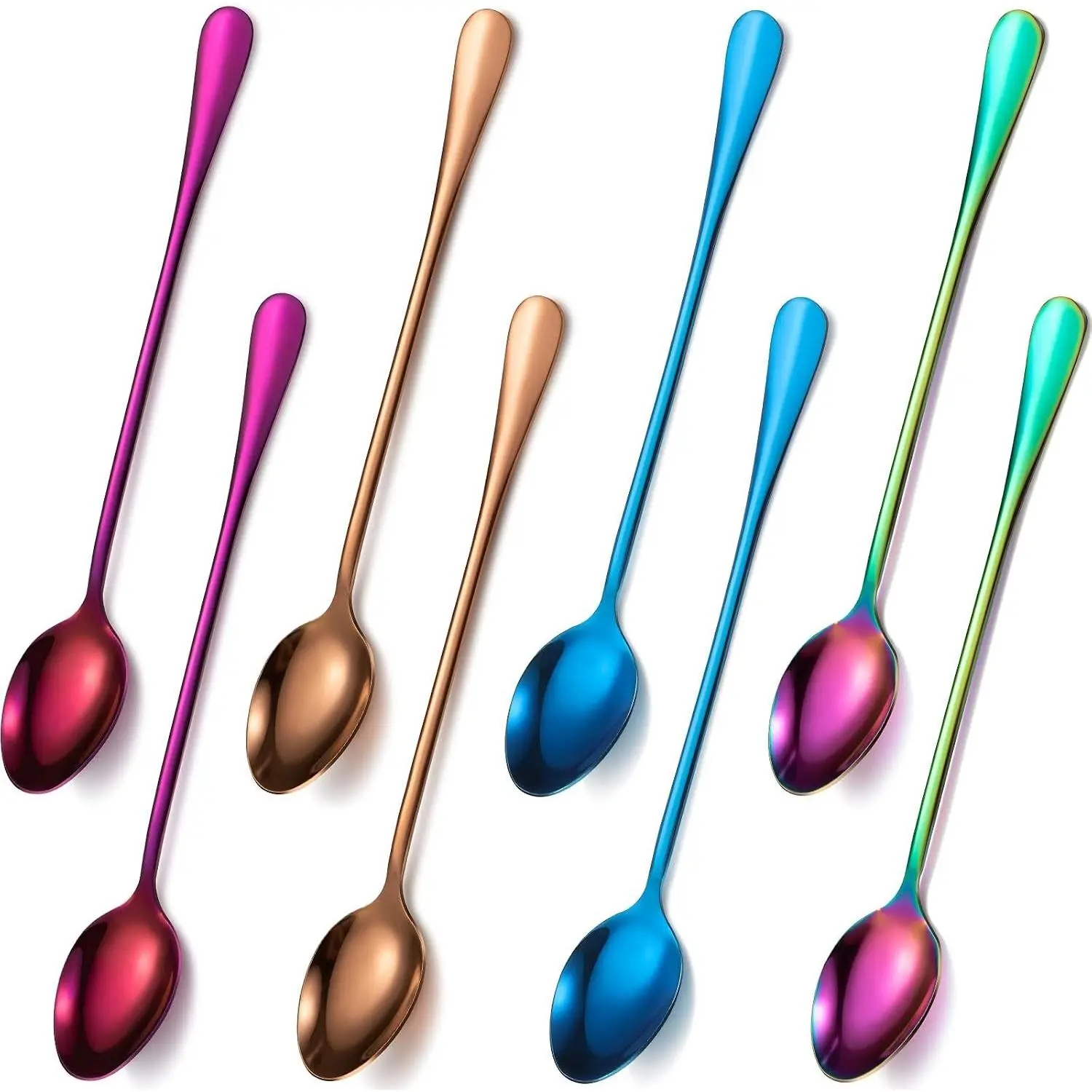 8 Pieces 7.67 Inch Long Handle Stainless Steel Tea Spoons for Mixing Cocktail Stirring Coffee Milkshake Cold Drink Popular Style
