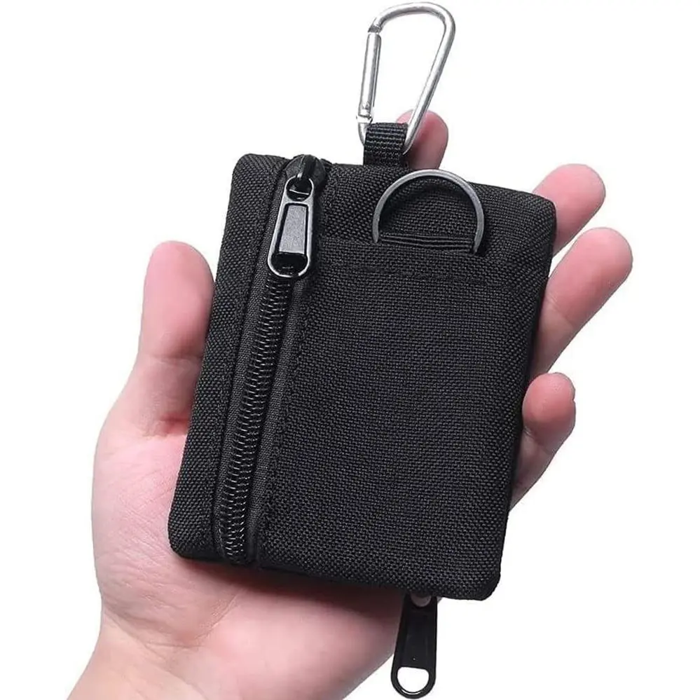Tactical Keychain Pouch - Military Mini Size Belt Gear EDC Pocket Organizer as Coin Purse ID Card Holder Car Fob Key Waist Case Wallet Headset Pack (Black)