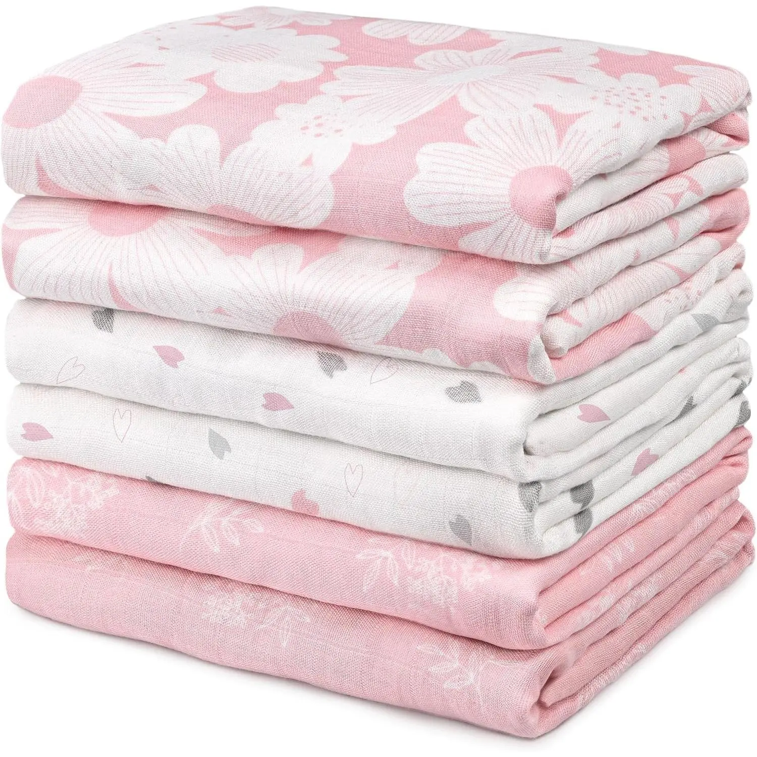 Receiving Blankets Girl Muslin Swaddle Blankets for Newborn | Cotton Squares Baby Blankets, Soft & Thin Swaddle Cloth, Breathable Absorbent Infant Swaddling Wrap - 6 Pack (Rosebud)