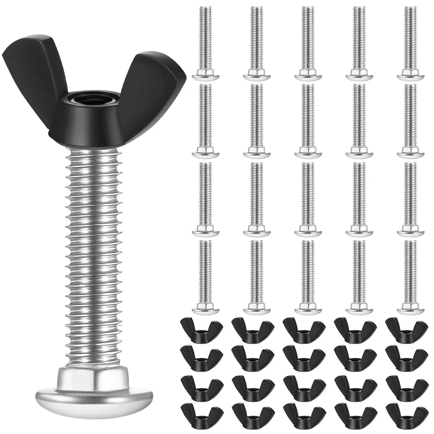 20 Set M6 Dog Crate Bolts and Nuts with Butterfly Wing Nuts, Black | Pet Carrier Fasteners Replacement Hardware, Kennel Screws for Repairs, Threaded with Round Base, Bulk Assembly KitGift