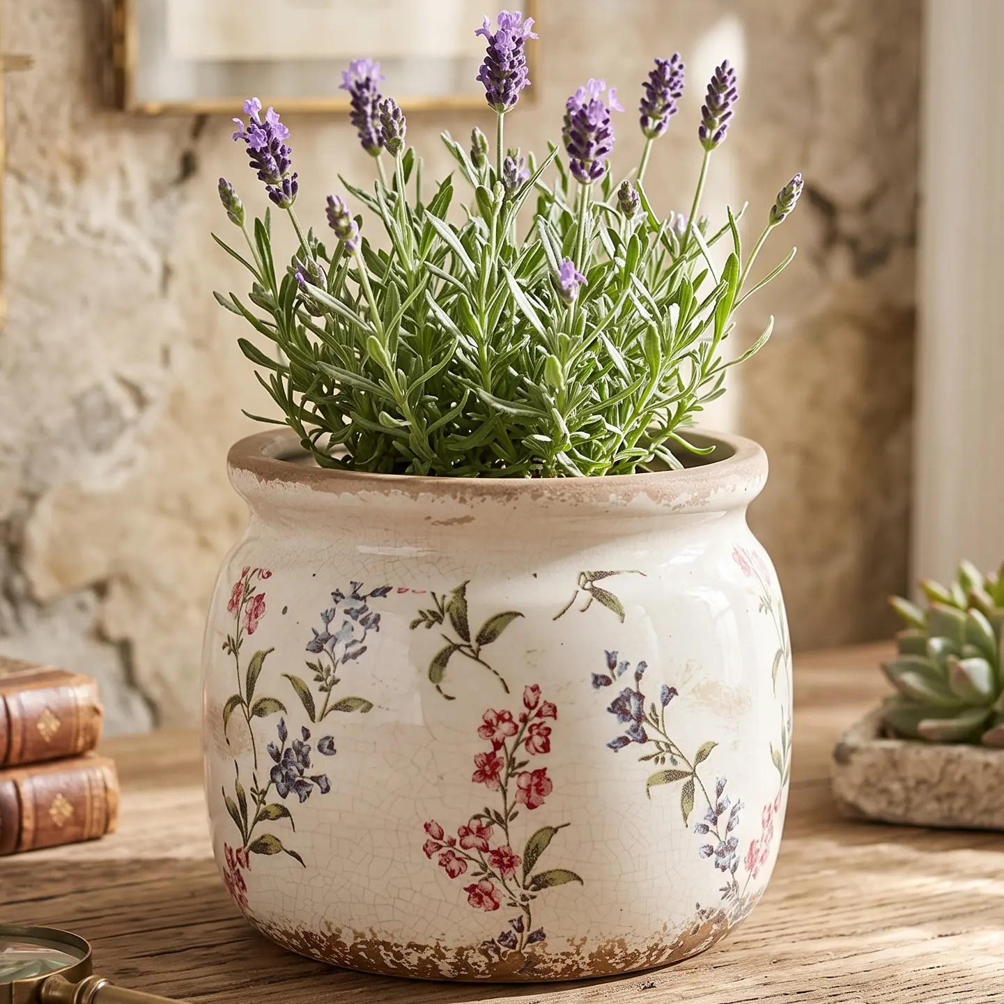 French Flower Pots, 6.29'' Vintage Ceramic Planters for Indoor Plants, Plant Pots with Drainage, Country Lavender Vase & Planters, Antique Home Room Decor, Gardening & Housewarming Gifts