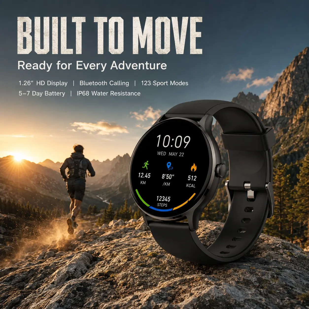 Unisex Smartwatch, 1.26-Inch Touchscreen, Bluetooth-compatible Calls, 123 Sports Modes, IP68 Waterproof, 5-7 Days Battery, iOS & Android Compatible