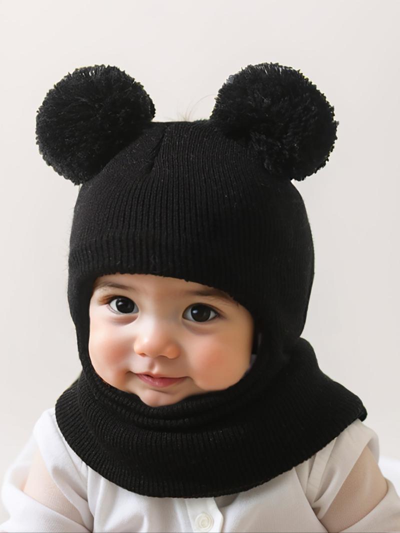 Pom Pom Knit Hat for Babies 1-3 Years Old, Warm Winter Beanie for Outdoor Use, Casual Style Daily Cap, Moderate Fabric Thickness, Winter Skull Cap