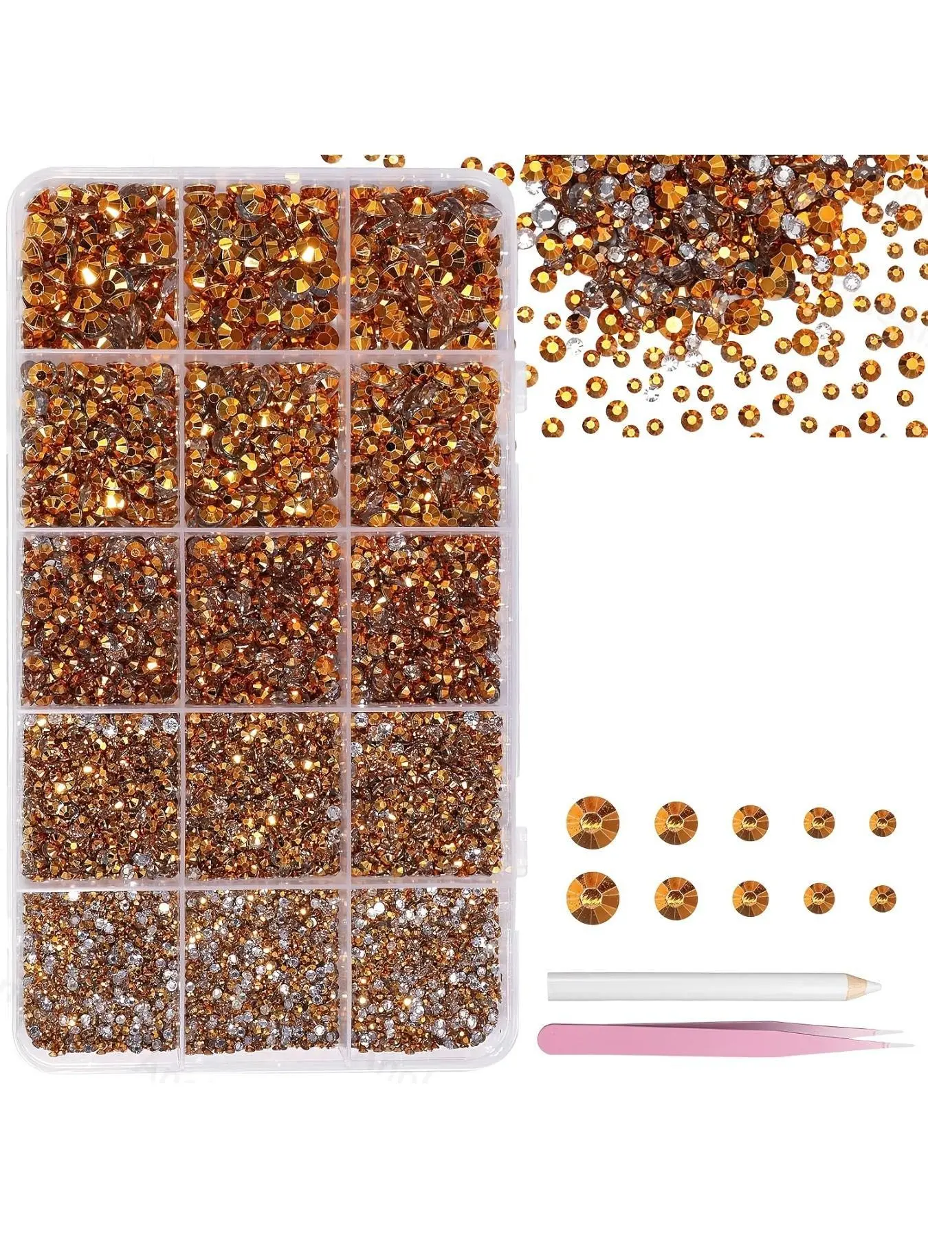12000 gold rhinestone set with flat bottomed resin gemstones, suitable for DIY handicrafts, clothing, and hair accessories