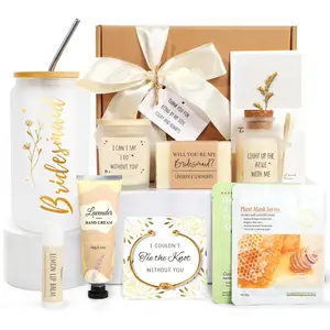 Bridesmaid Proposal Box Set - Will You Be My Bridesmaid Gifts, Bridal Shower Pre Wedding Spa Self Care Gift with 16oz Glass Candle & Hand Cream, 10PCS