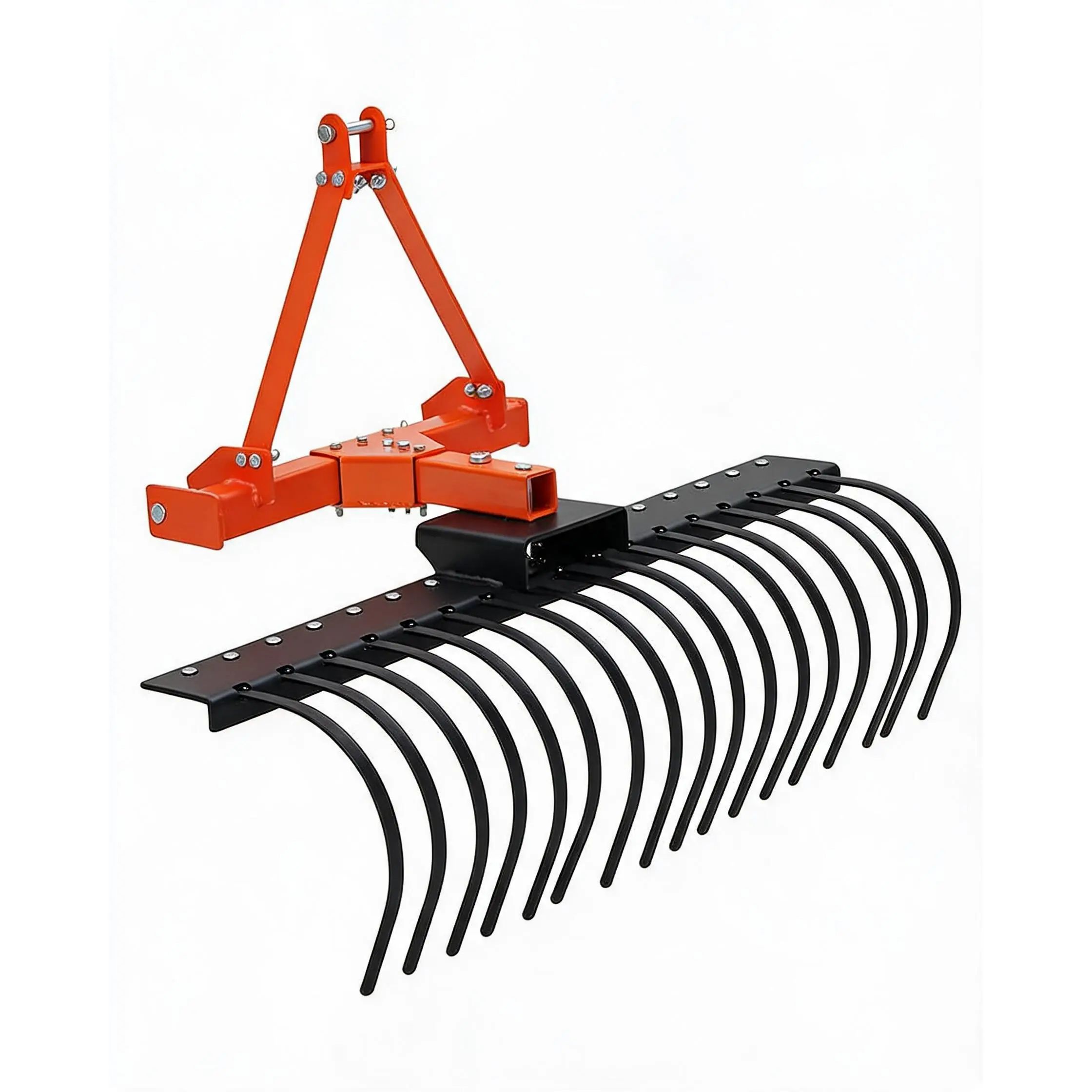 50in 3-Point Landscape Rake for Category 0 & 1 Tractors – 360° Rotating Spring Steel Tines, Quick Mount, Ideal for Soil Preparation, Brush Clearing & Arena Maintenance
