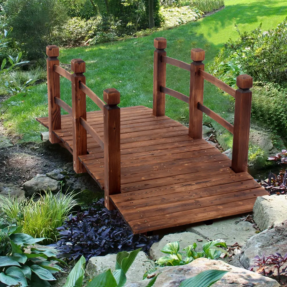Outdoor Wooden Arch Bridge Carbonized Fir Wood Landscape Bridge Decorative Walkway Bridge for Garden Backyard Courtyard