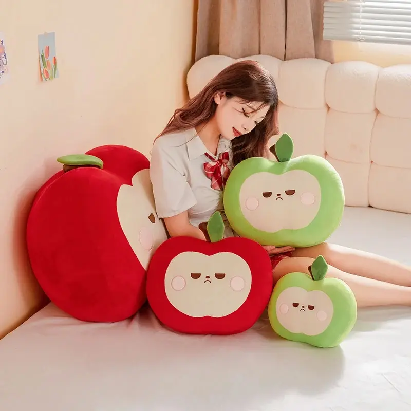 Squishy Red or Green Apple Plush Toy Pillow Stuffed Soft Fruit Apple Doll Cute Huggable Pillow Kids Christmas Birthday Gift