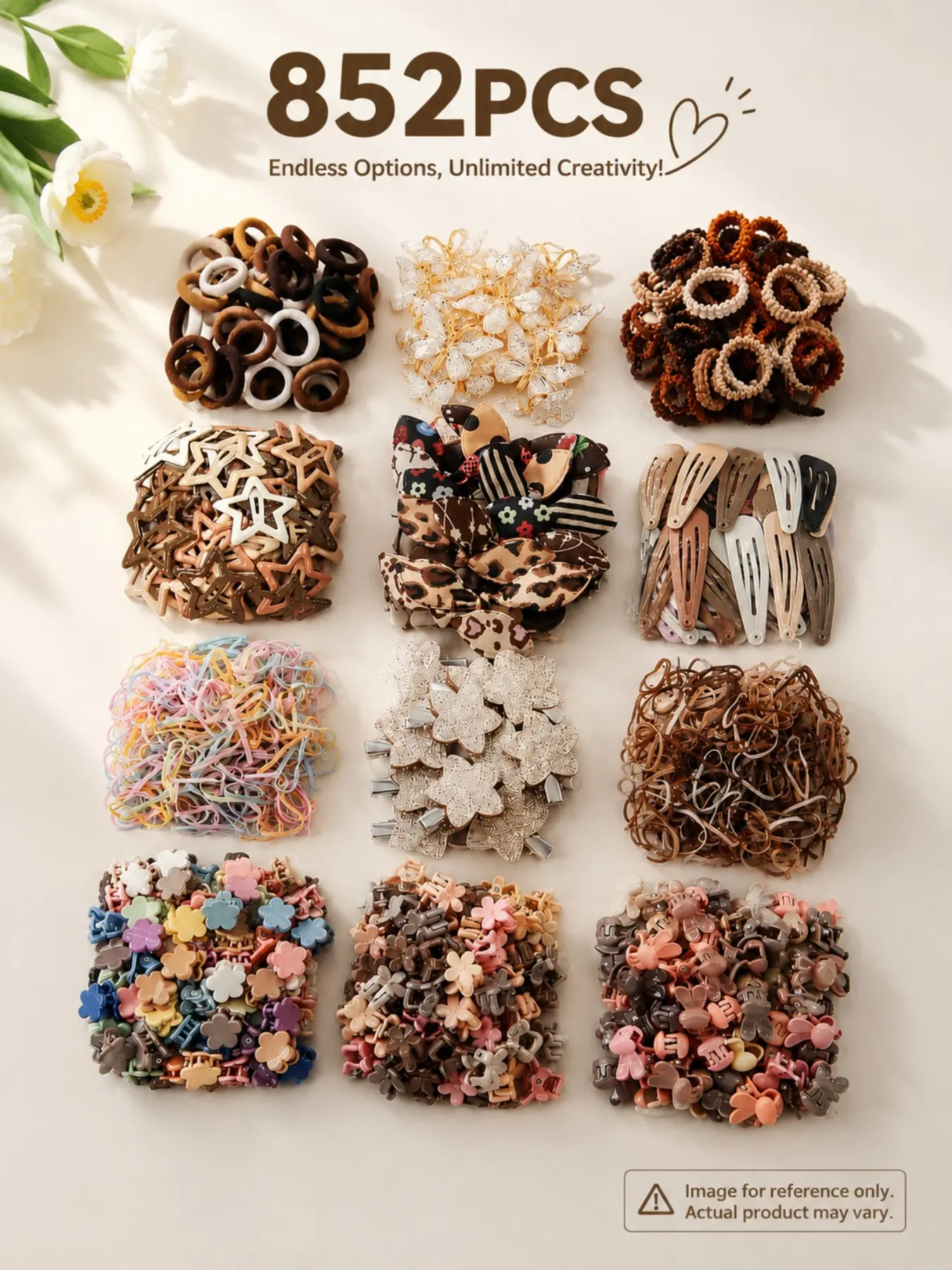 852pcs Girls Hair Accessories Set, Hair Bows, Star Clips, Elastic Hair Ties, Barrettes & Headbands, Toddler, Kid, Teen Hair Styling, Hair Accessories Kit