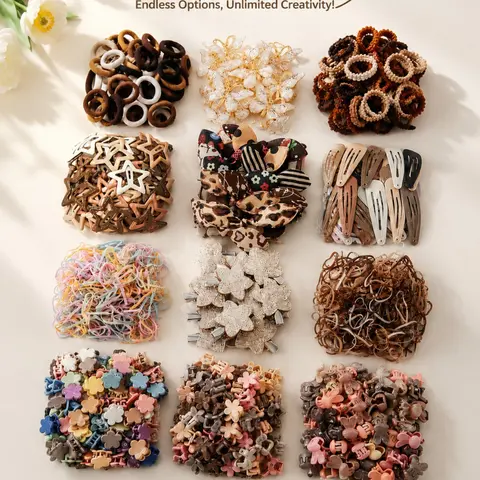 852pcs Girls Hair Accessories Set, Hair Accessory Set, Hair Bows, Star Clips, Elastic Hair Ties, Barrettes & Headbands, Toddler, Kid, Teen Hair Styling