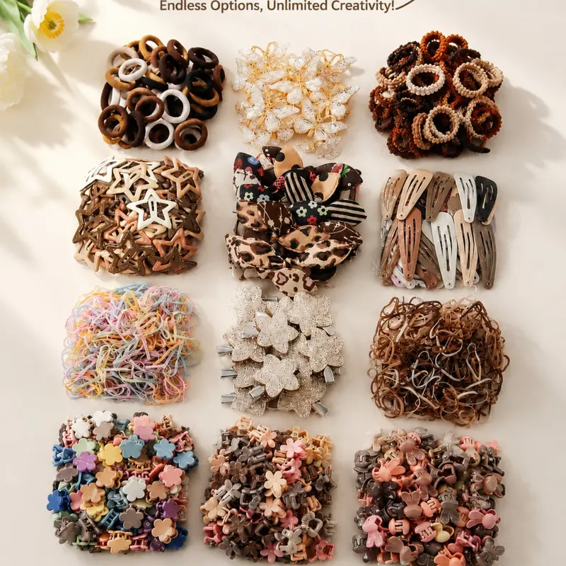 852pcs Girls Hair Accessories Set, Hair Accessory Set, Hair Bows, Star Clips, Elastic Hair Ties, Barrettes & Headbands, Toddler, Kid, Teen Hair Styling