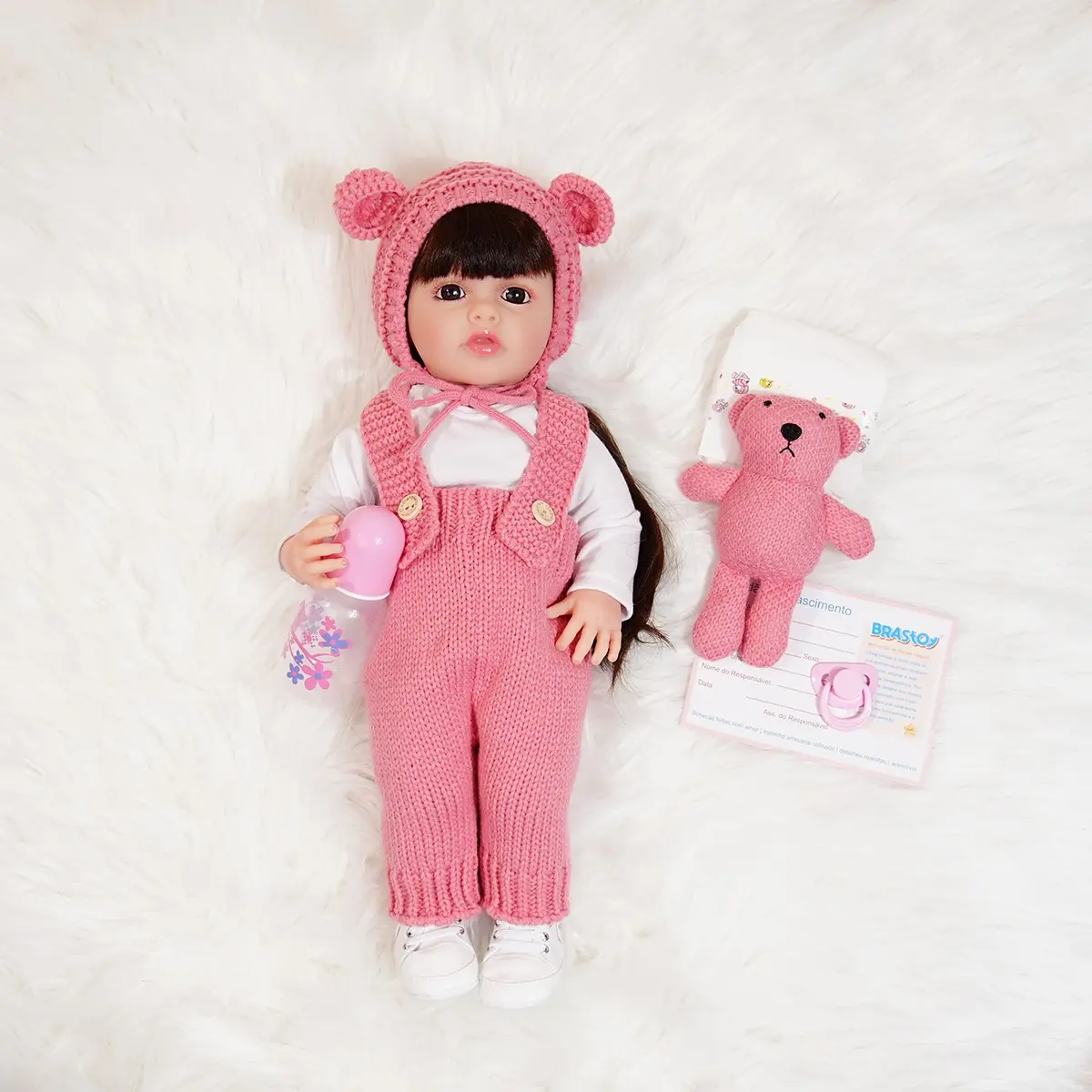 55cm Realistic Reborn Doll, 22 Inches Soft Silicone Lifelike Realistic Newborn Baby Girl with Long Hair, Includes Bottle and Nipple, Ideal Birthday Gift