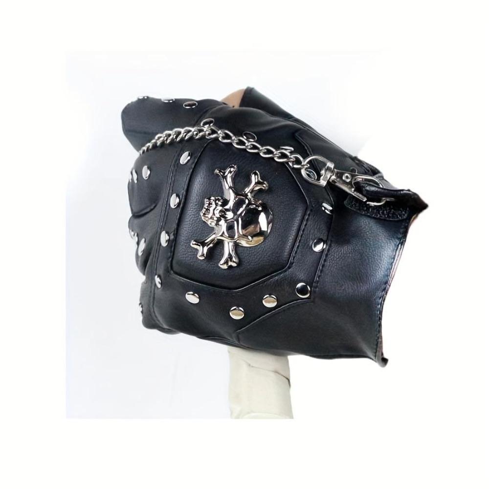 Men's Skull Half Finger Leather Gloves, Punk Rivet Chain Design, Anti-Slip Outdoor Sports & Motorcycle Riding Gloves, Novelty Pirate Style Performance Gloves
