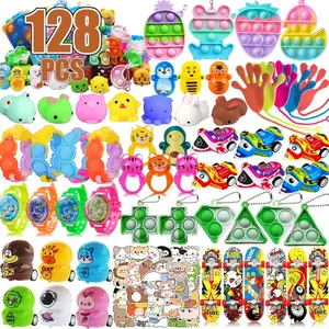 128 Pcs Party Favors for Kids, Pop Fidget Toys Bulk, Treasure Box Toys, Pinata Stuffers, Classroom Prizes, Goodie Bag Filler, Treasure Chest Carnival Prize for Boys Girls 4-8fidget toys