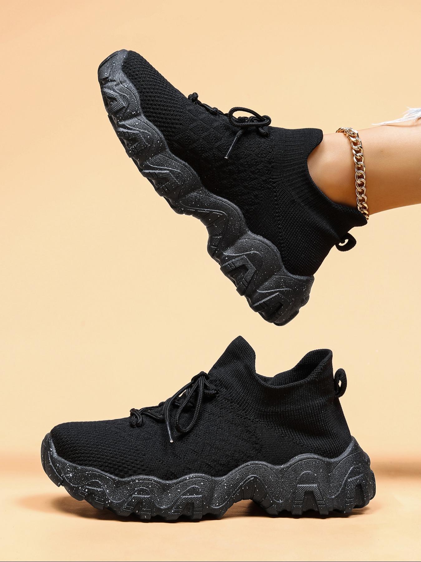 Women's Fashionable Lace Up Low Top Sneakers, Casual Comfortable Breathable Knitted Running Shoes, All-match Basic Shoes for Daily Wear