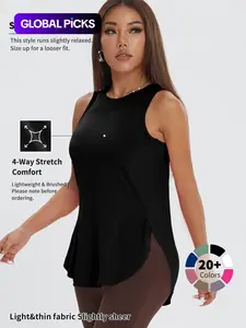 Women's Solid Color Asymmetrical Hem Sports Tank Top, Casual Curved Hem Sleeveless Round Neck Sports Top for Yoga Gym Workout Running, Ladies Sportswear for All Seasons, Sleeveless Sporty Design