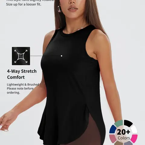 Women's Solid Color Asymmetrical Hem Activewear Sports Tank Top, Casual Curved Hem Sleeveless Round Neck Sports Top for Yoga Gym Workout Running, Ladies Sportswear for All Seasons #GLOBAL PICKS