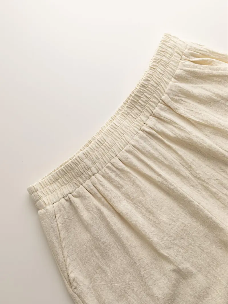 Women's Solid Ruffle Hem Sleeveless Tank Top & Elastic Waist Wide Leg Pants Essential Set, Casual Button-Detail Round Neck Top & Pocket Trousers, Ladies Summer Clothes, Clothing Sets