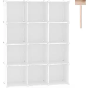 Cube Storage Organizer, 12-Cube Shelves Units, Closet Cabinet, DIY Plastic Modular Book Shelf, Ideal for Bedroom, Living Room, Office, 36.6" L x 12.4" W x 48.4" H Milky UPCS12M