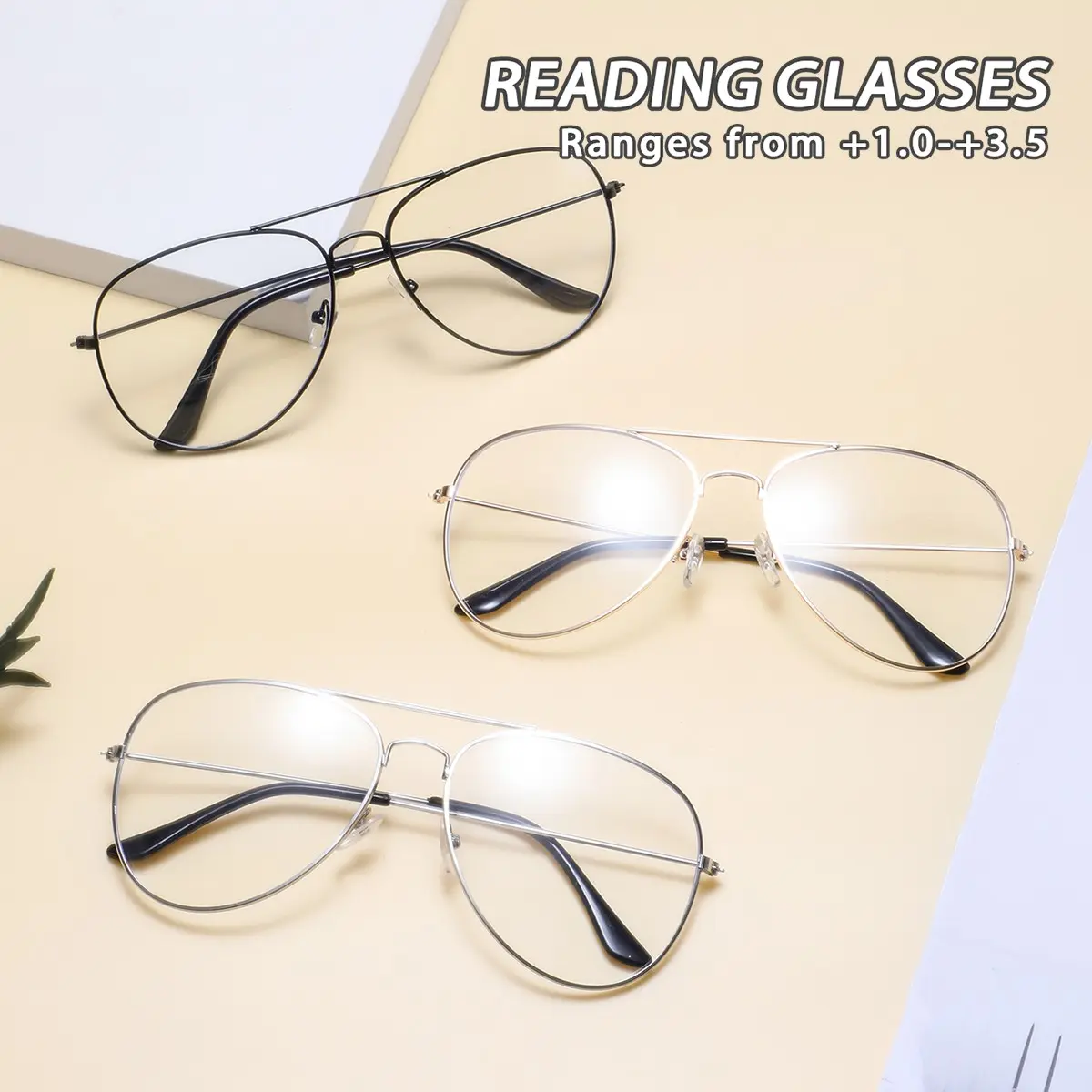 Women's Metal Oval Frame Reading Eyeglasses, Classic Pilot Style, Lightweight Fashionable Design, Casual Comfortable Eyewear
