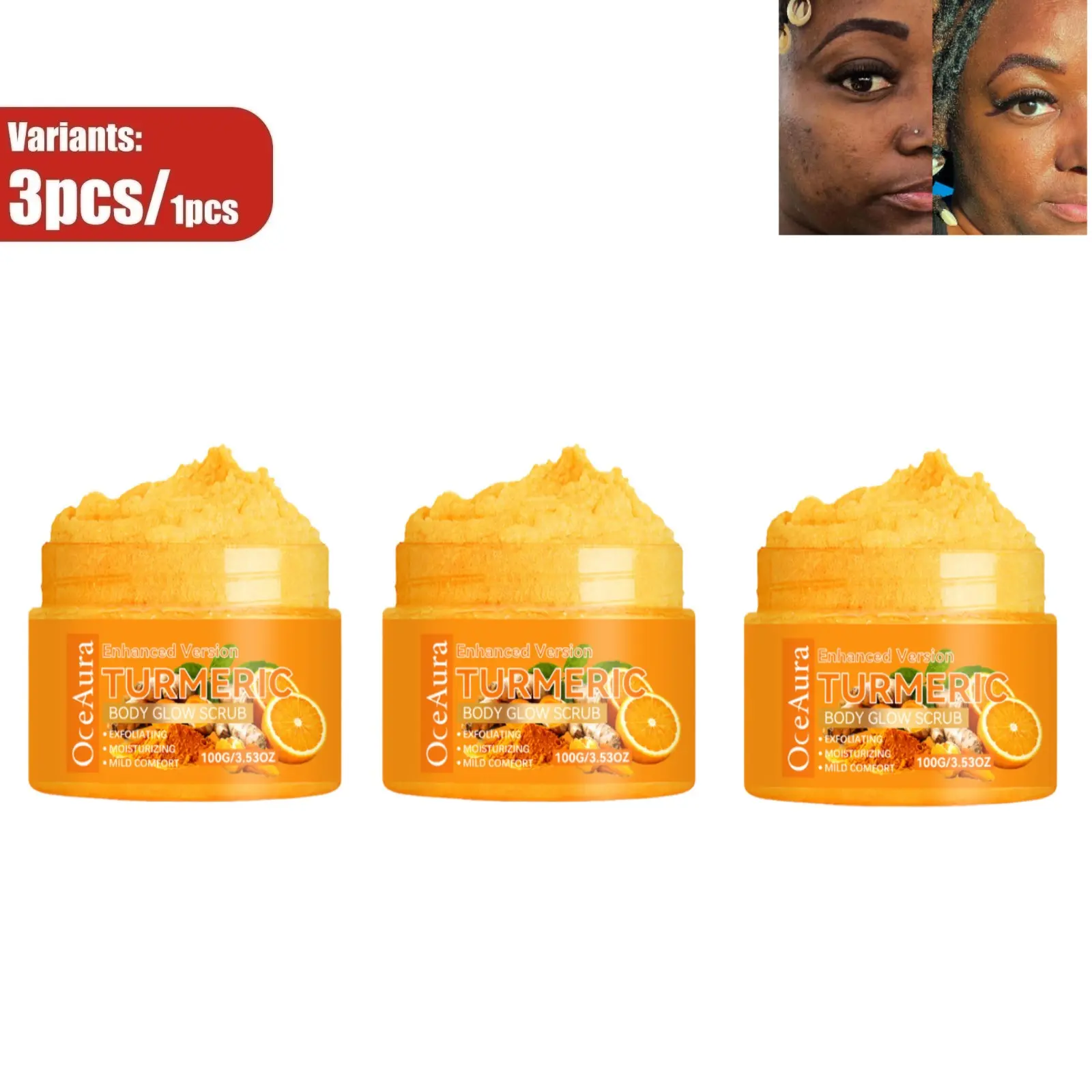Turmeric Body Scrub Infused With Sweet Orange Extract, Hydrating & Moisturizing, Fast Absorbing, Refreshing Non‑Greasy Gentle Body Exfoliating Care