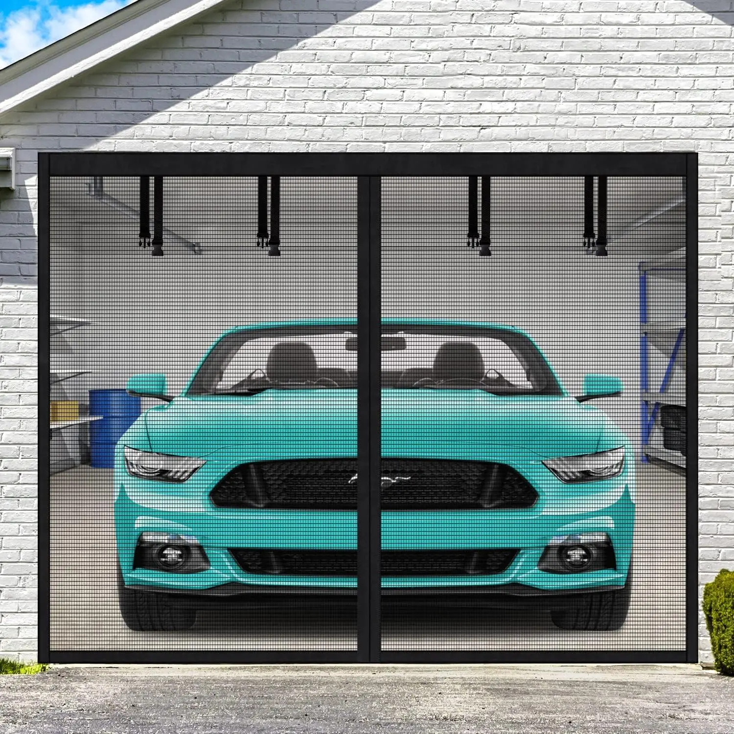 Single Garage Door Screen Kit, 8x7Ft Magnetic Mesh Screen for Garage Opening 1 Car, Garage Net Cover, Sturdy Fiberglass Magic Curtain Outdoor for Patio, Porch, Window to Keep Bugs Out, Black
