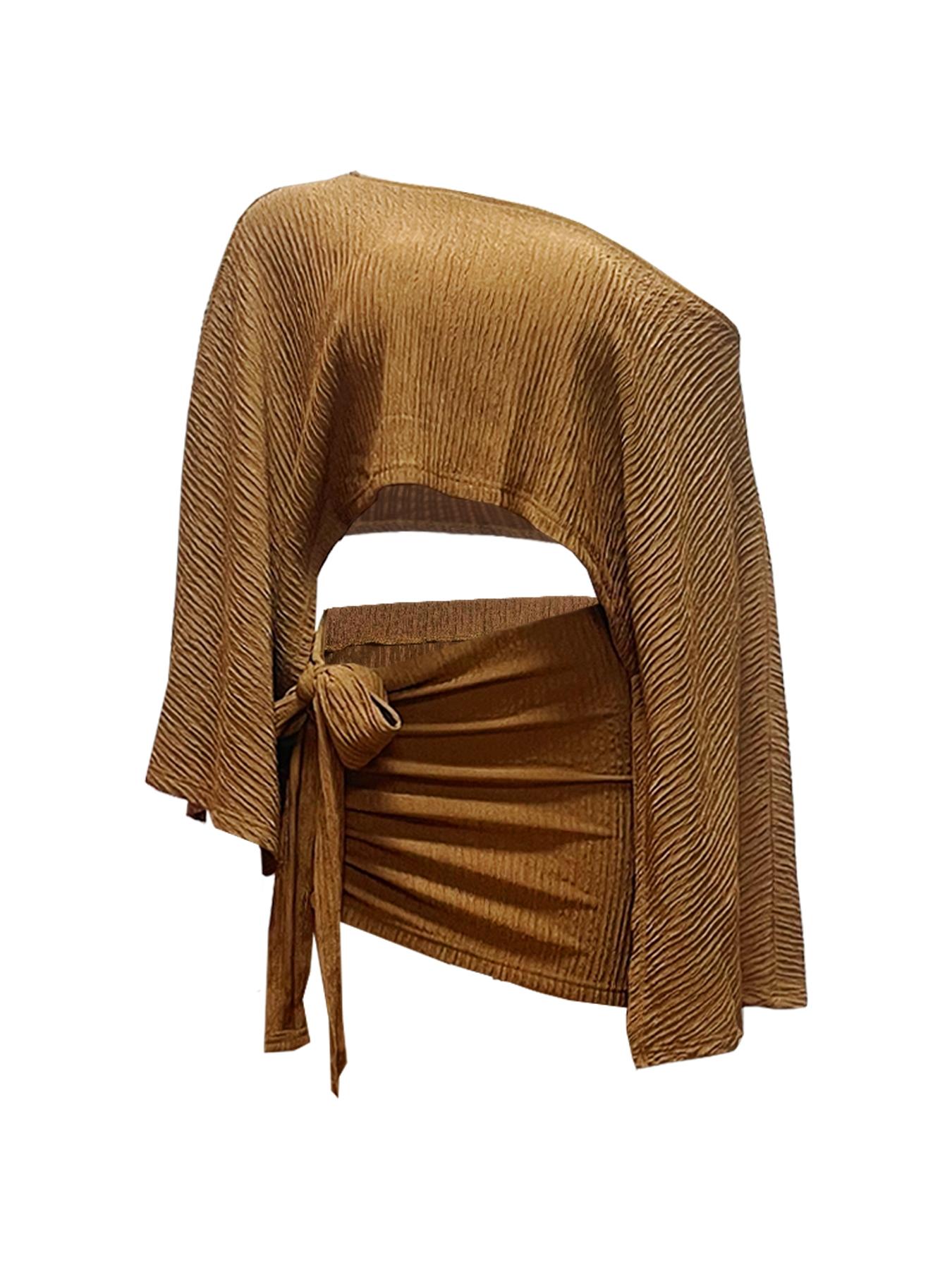 Women's Fashionable Asymmetrical Neckline Top & Bodycon Skirt Set, Elegant Sexy Beach Vacation, Stylish Summer Clothing