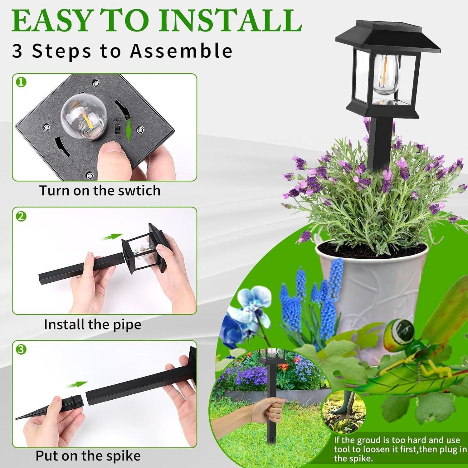 12PCS Solar Lamp Post, Outdoor Lights Waterproof, Christmas Decorations, Patio Pole Light, Floor Lamp for Deck Pathway Backyard Garden Front Porch Decor, Warm White, Replaceable Bulb, Landscape Lighting