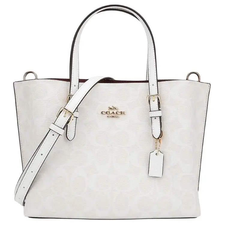Coach Mollie 25 Classic Monogram Tote Bag for Women, Coated Canvas and Leather, Glacier White