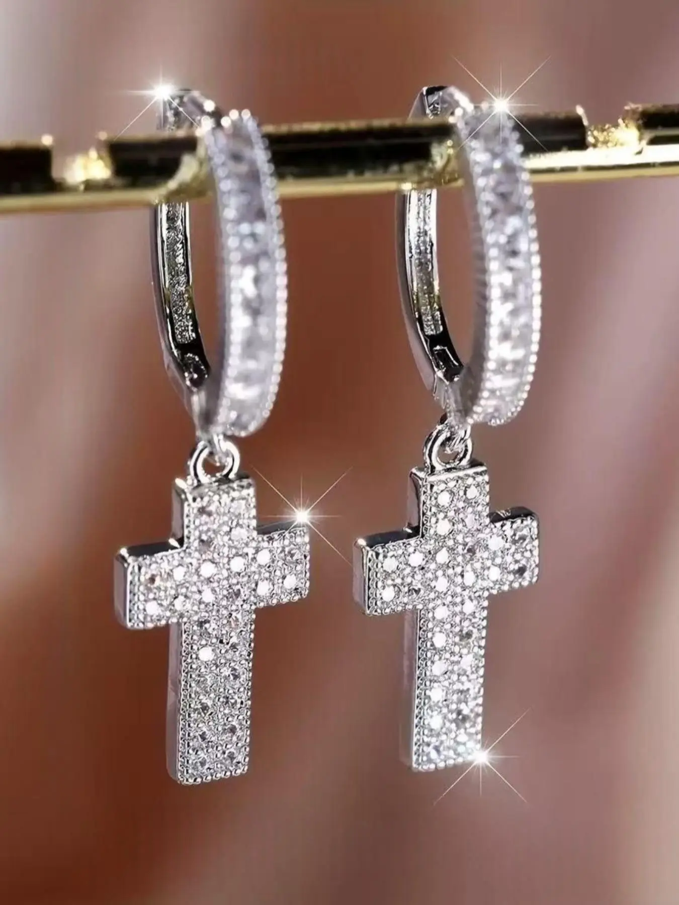 1 pair of sparkling and fashionable unique rhinestone cross Dangly Earrings specially designed for women, light luxury and elegant, suitable for daily party wear, the perfect choice for gifts
