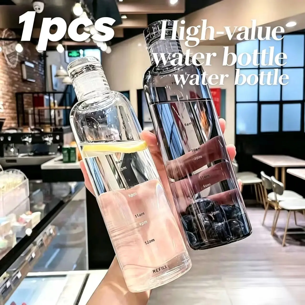 Large Capacity Plastic Water Cup with Time Scale, Food Grade Material, Heat Resistant, Drop-Proof, Portable Outdoor Sports Bottle