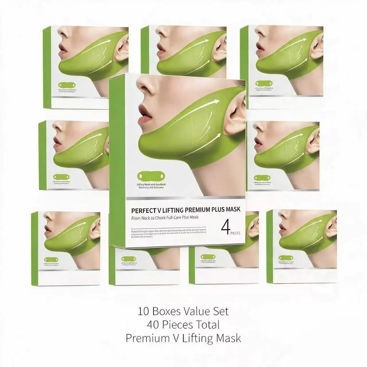 40pcs Jawline Contour V Lifting Mask, 10 Boxes Daily Firming Mask, Nylon Fabric & Water Gel, Ear-Hook Design, Skin Care Essential