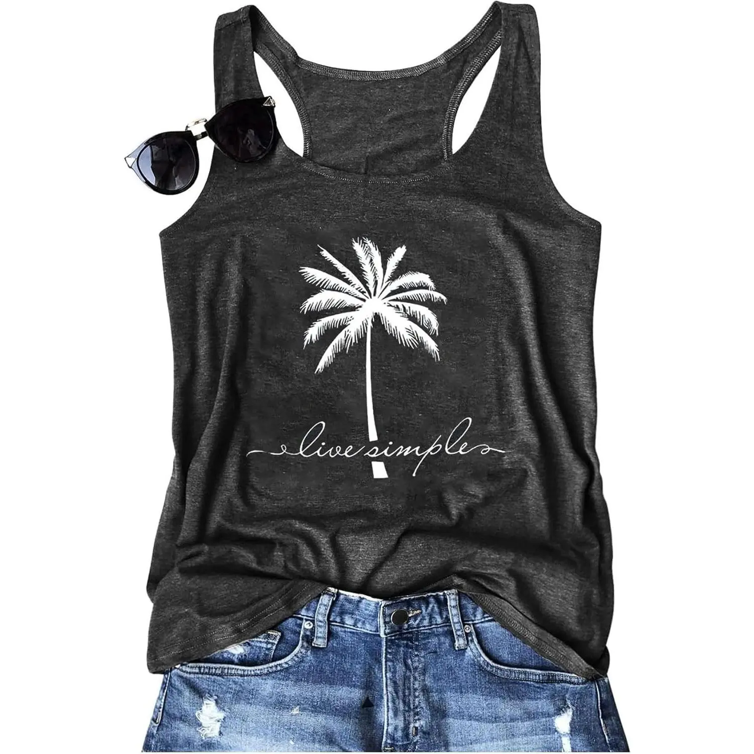 Womens Tank Tops Summer Racerback Graphic Tanks Beach Vacation Tops Loose Running Athletic Sleeveless Shirt Cami