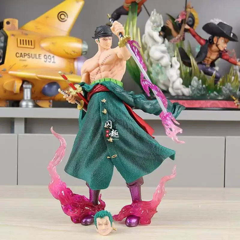 24cm Starry Theme Zoro Figure - PVC Anime Action Statue with Double-Head Interchangeable Design, PC Case Ornament, Collection Toy for Anime Fans