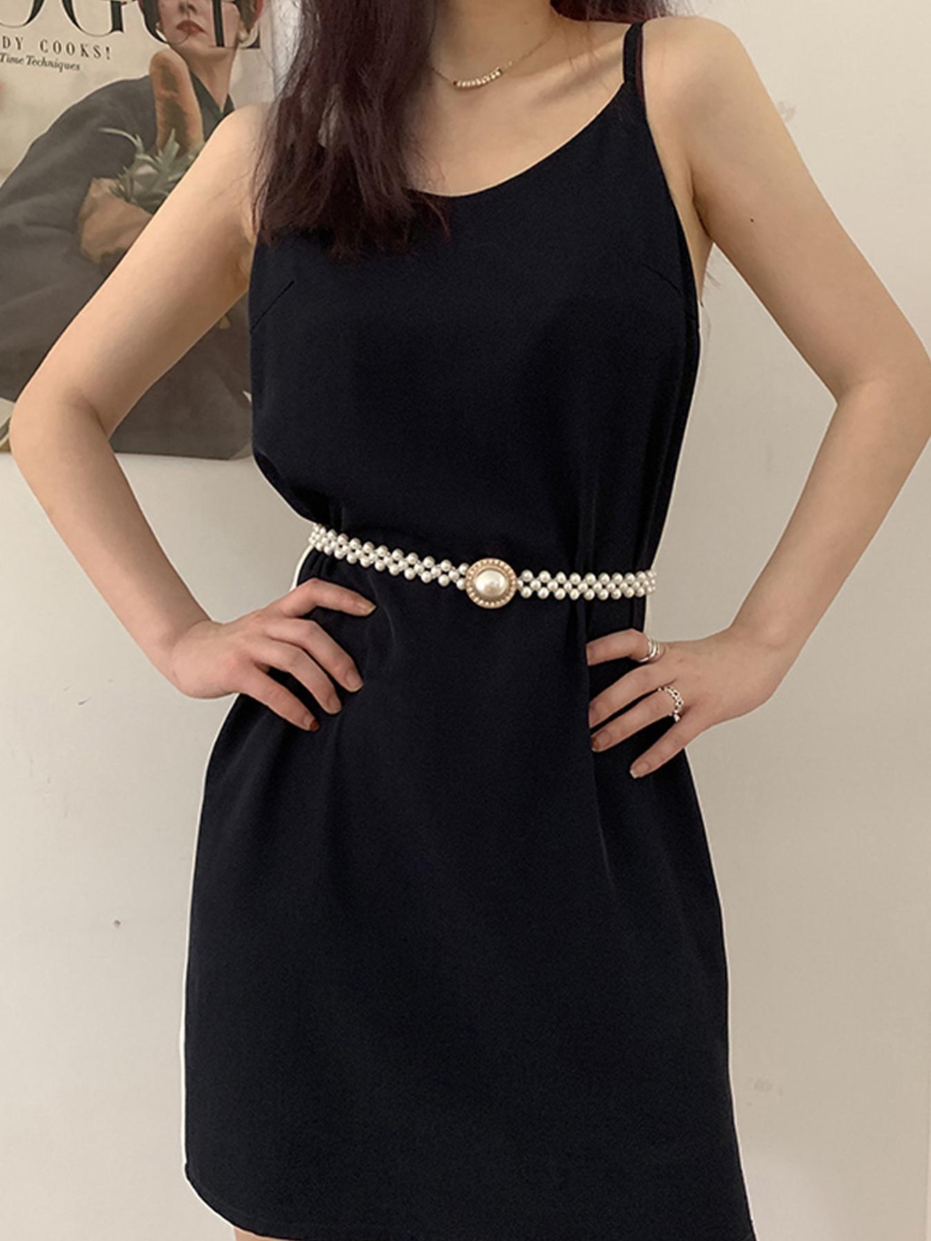 Faux Pearl-Decorated Waist Belt, Women's Fashion Dress Belt, Elegant Beaded Belt for Casual and Party Wear, Exquisite Jewelry Gift for Birthdays, Waistband Buckle, Belt with Buckle