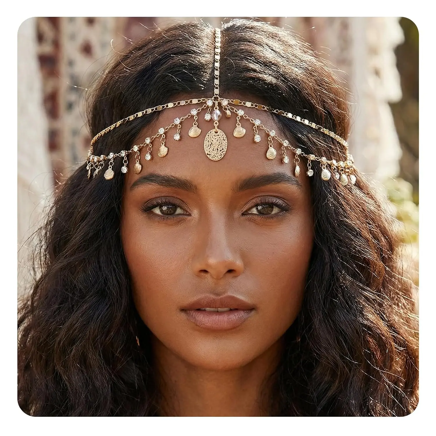 Chain Shells Rhinestone Egyptian Headpiece  Genie   for Women Girls Goddess, Boho Headpiece Egyptian Hair Accessories for Festival Prom Wedding