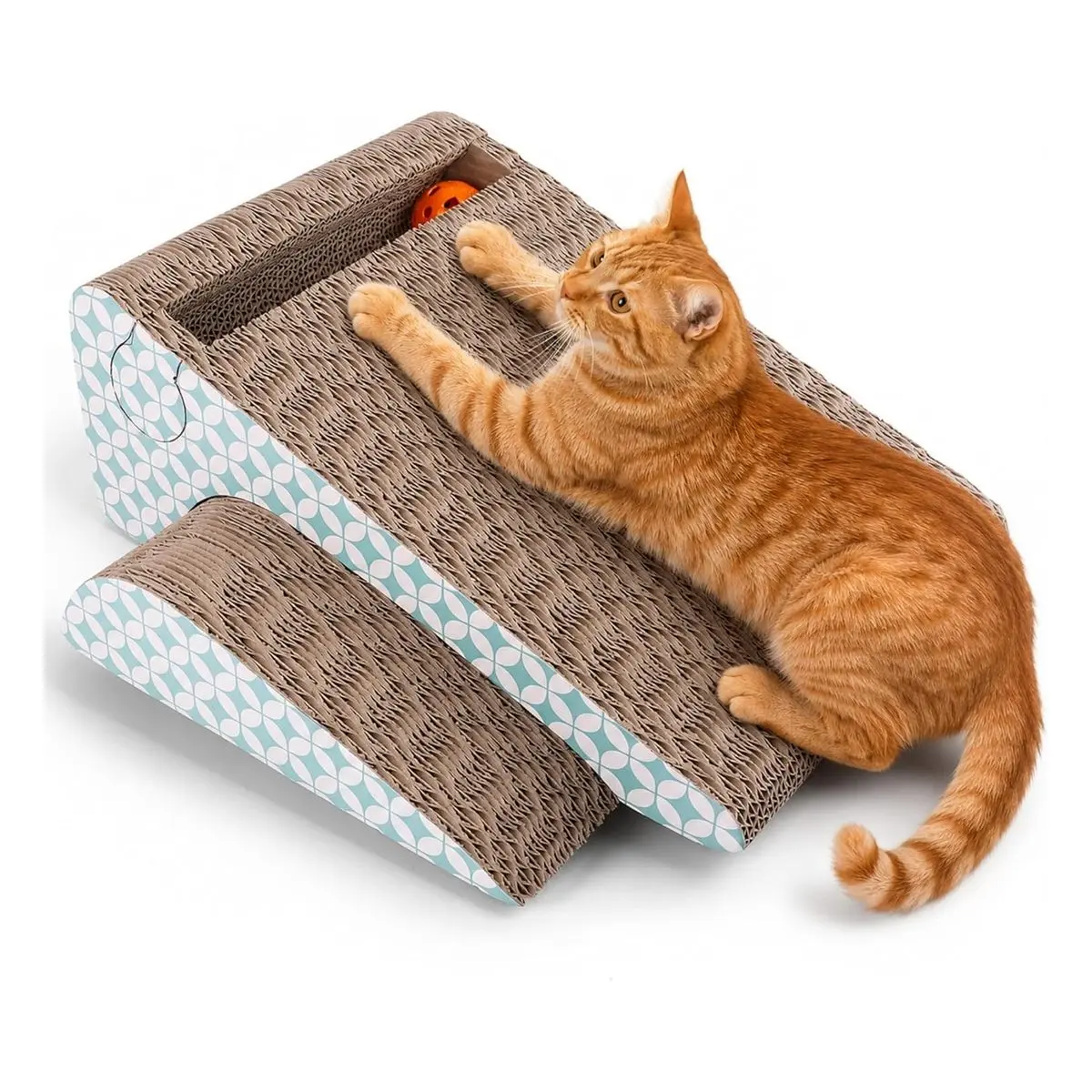 Cat Scratcher Cardboard with Catnip, Removable Scratching Pad with Ball, 2-IN-1 Corrugated Scratch Lounge Sofa