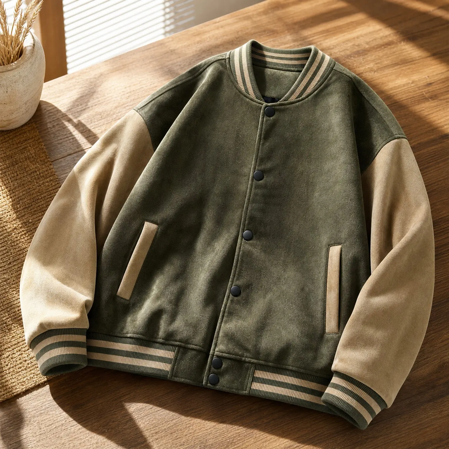 Men's Patchwork Letter Embroidery Button Front Varsity Jacket, Casual Drop Shoulder Long Sleeve Baseball Collar Outerwear for Fall & Winter, Men's Clothes for Daily Wear