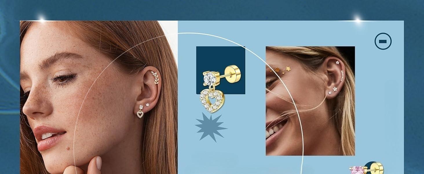 YADOCA Helix Piercing Jewelry Cartilage Earrings For Women 16G Surgical Stainless Steel Opal CZ Conch Tragus Piercing Flower Heart Flat Back Earrings For Women YADOCA Helix Piercing Jewelry Cartilage Earrings For Women 16G Surgical Stainless Steel Opal CZ Conch Tragus Piercing Flower Heart Flat Back Earrings For Women