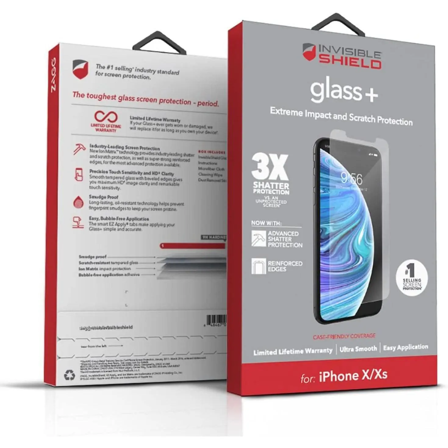 InvisibleShield Glass+ Screen Protector –  Tempered Glass for  XS/X –  & Scratch Protection - Easy to Apply Tools Included - 2 PACK