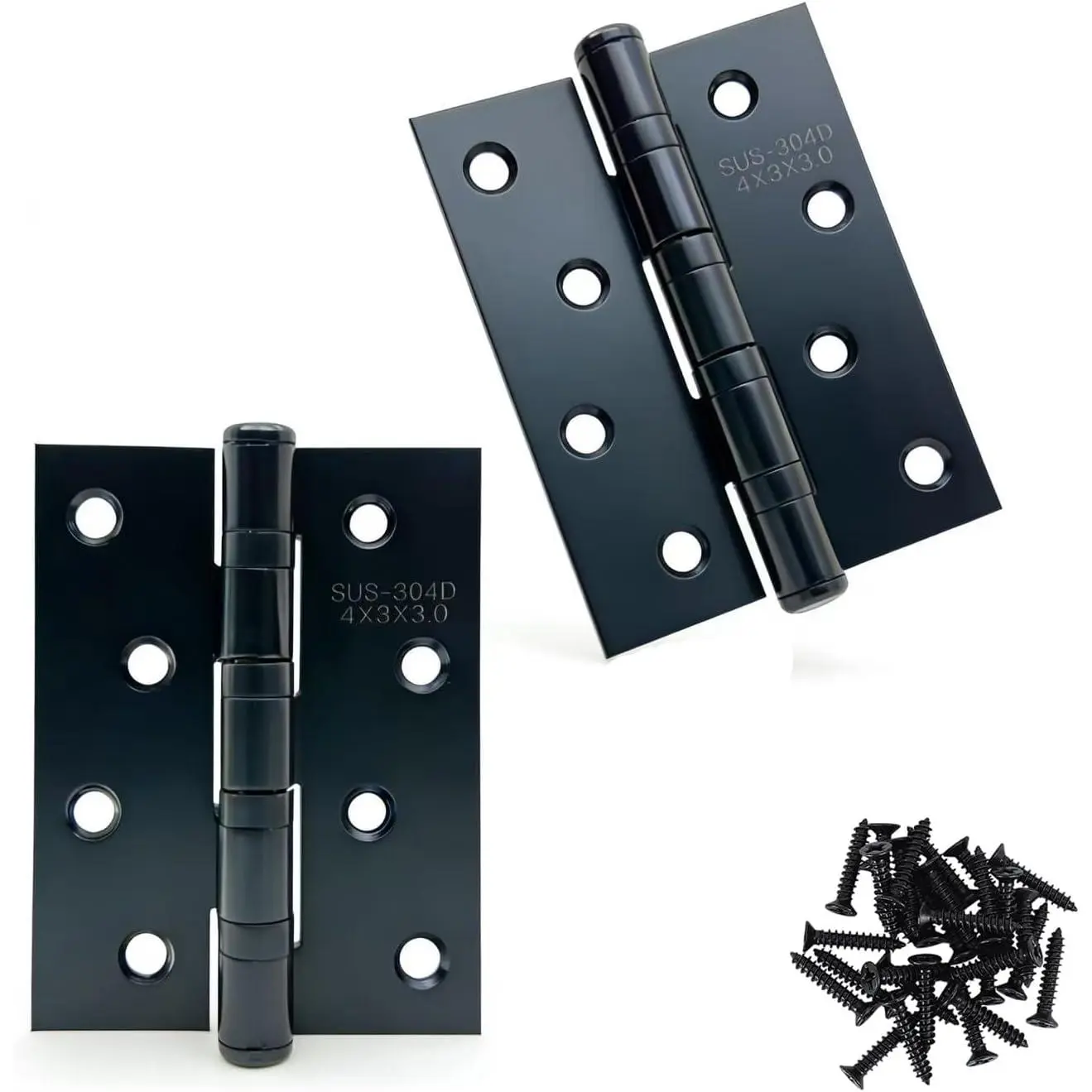 2-Pack Black 304 Stainless Steel Door Hinges, 4" x 3" Heavy-Duty Square Hinges for Interior and Exterior Doors, Windows, Wooden Crates, and Cabinets