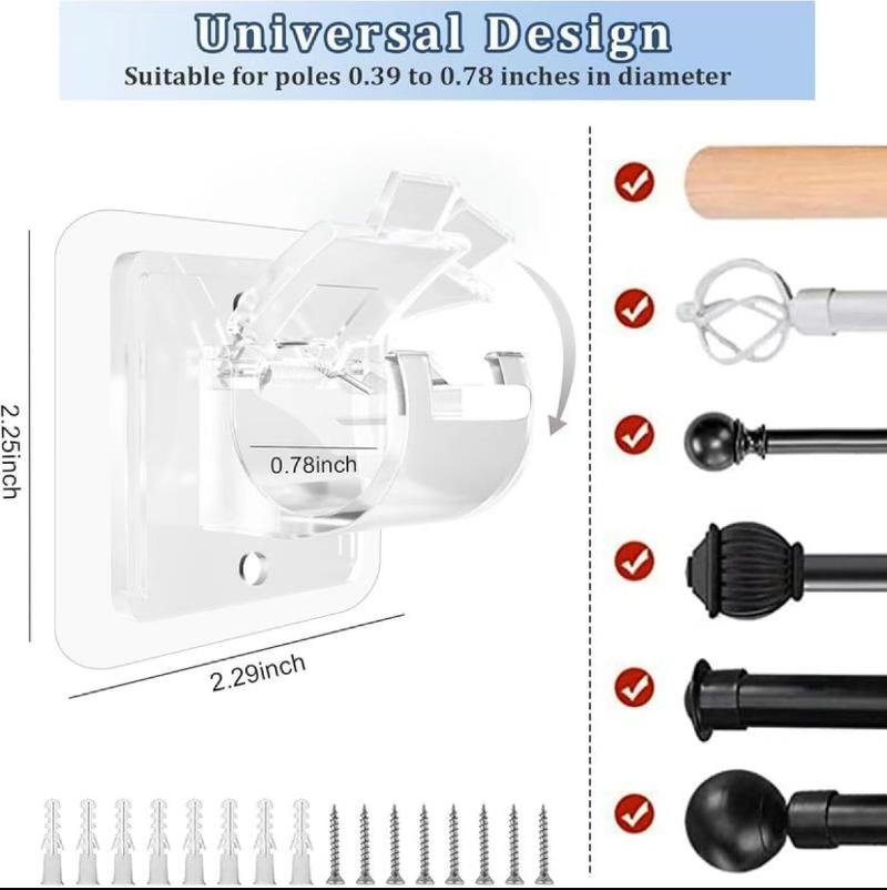 8PCS Self Adhesive Curtain Rod Holder No Drilling,No Drill Curtain Rod Brackets,Renter Friendly Draper Rod Hook,Nail Free Adjustable Non Screw Drapery Pole for Apartment Window Wall Door Ceiling Mount