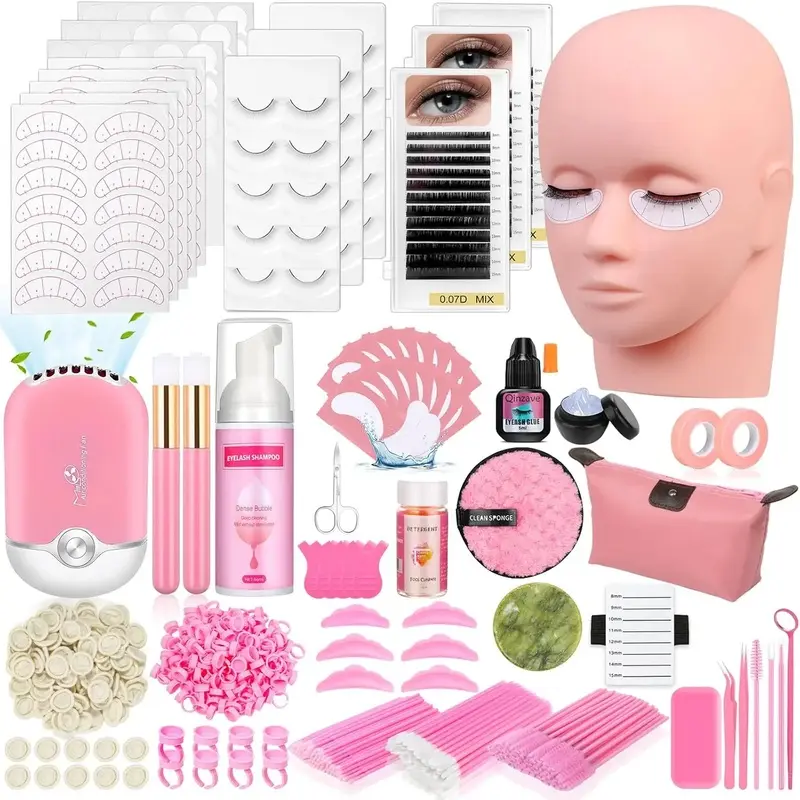 Lashes Kit  Eyelash Extension  470PCS Professional Lash Mannequin Head Practice Kit with Everything Lash Glue Lash Shampoo Lash Fan, Lash Extension Supplies  Practice Training