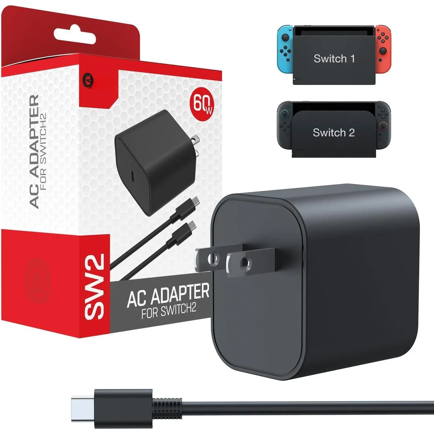 2 Charger, 60W  2 Power AC Adapter with 5Ft USB-C