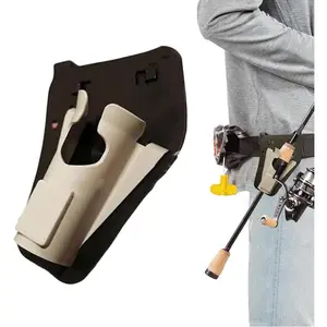 Adjustable Slide-In Fishing Rod Hip Holster - Hands-Free Waist Belt Holder for Wading, Surf Angling - Quick-Draw, Durable Pole Gear (Grey)