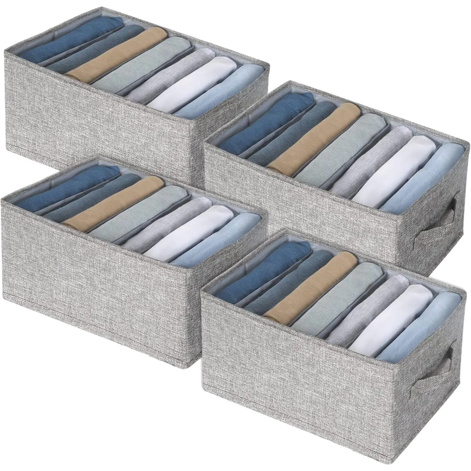 Fixwal Wardrobe Clothes Organizer 4 Pack 7 Grid Closet Storage Divider Bins | Board-Supported Design, 7 Divided Compartments, Washable Construction, for Jeans, T-Shirts, Pants, and Leggings
