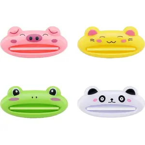 4-Piece Cute Cartoon Animal Toothpaste Squeezer Set, Lazy Makeup Cleansing Pump, Fun Plastic Bathroom Accessories, Easy-Use Independent Design