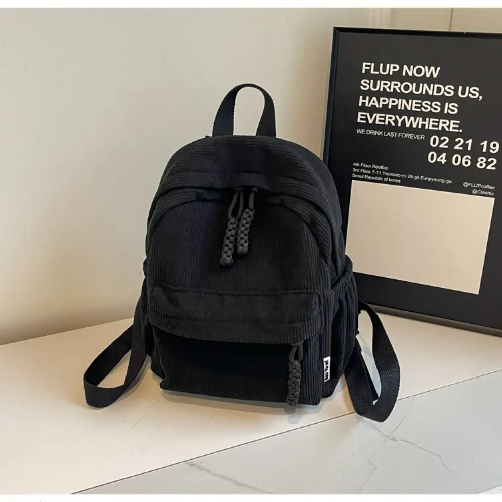 Solid Color Corduroy Casual Backpack for Teenagers - Back to School Full-Opening Daypack with Multiple Pockets, Lightweight Large-Capacity Zipper Bag, Retro Minimalist Stylish Luggage Accessory