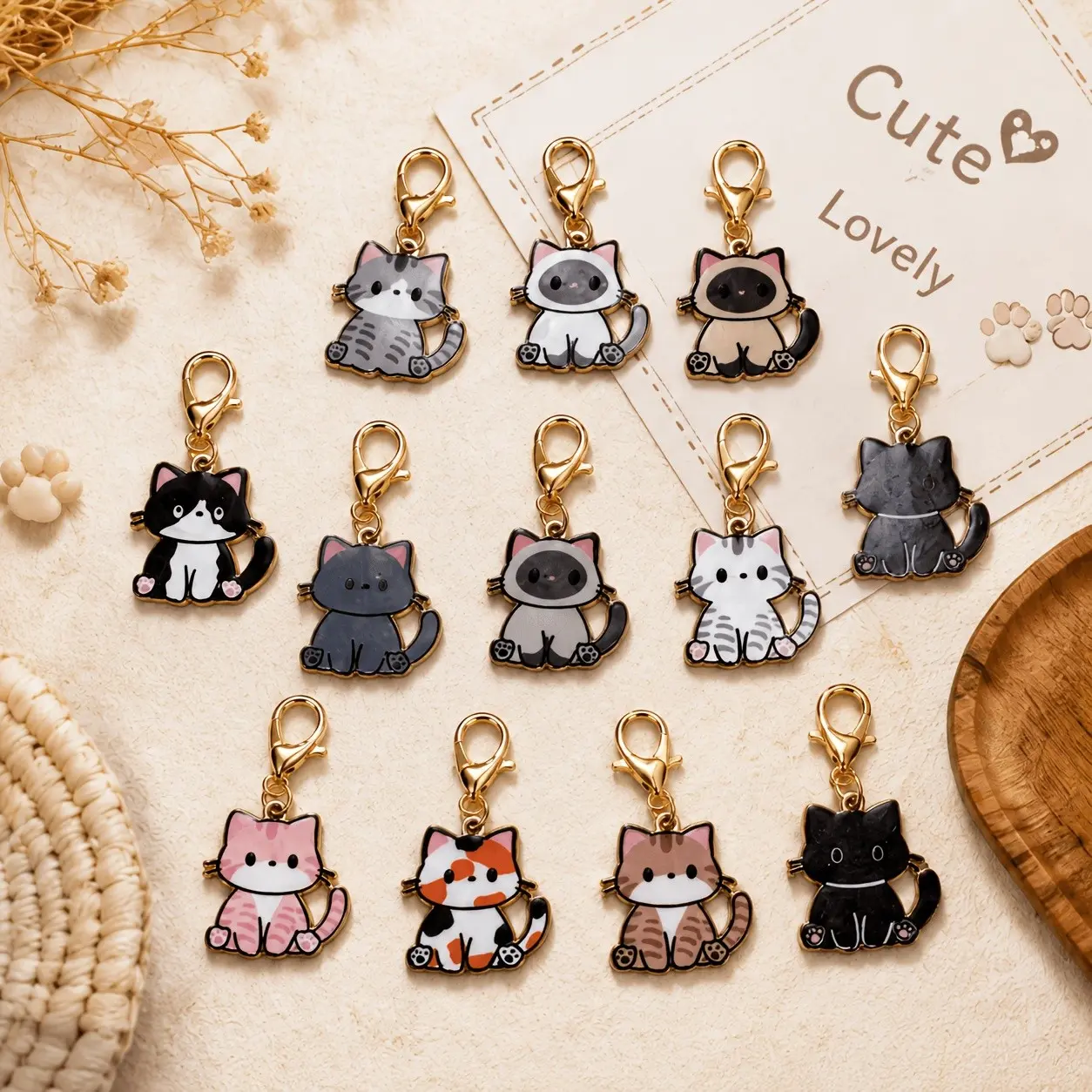 Cute Cartoon Alloy Cat Keychains, 6/12 Pack, Multicolor, Perfect for Bags, Backpacks, Key Chains, Fun and Stylish Accessories