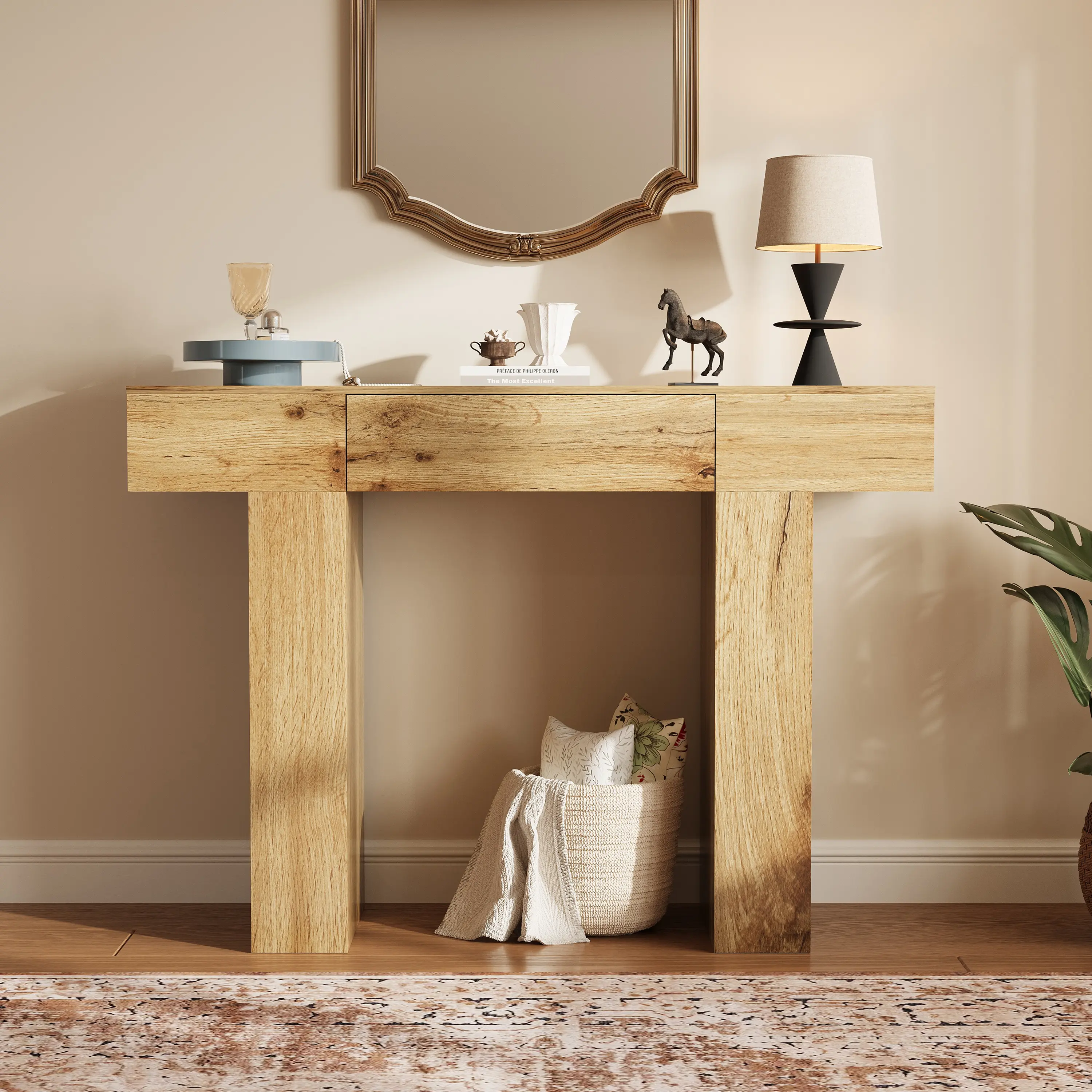 47" Entryway Console Table, Wooden Rectangular Narrow Long Sofa Table with Drawer, Behind Couch Table for Living Room Hallway Entrance